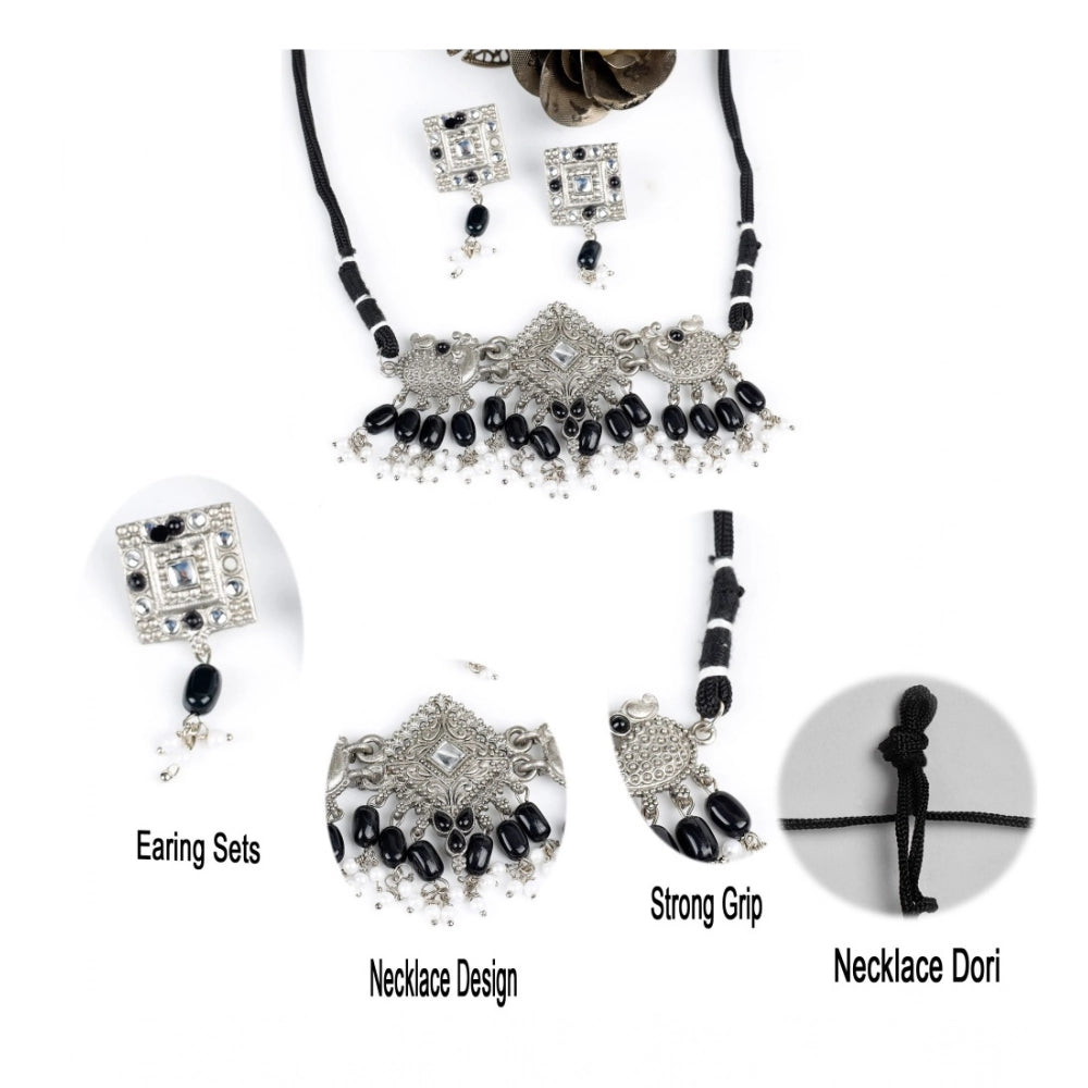 Women Rose Gold Plated Alloy Necklace &amp; Earings Set (Silver)