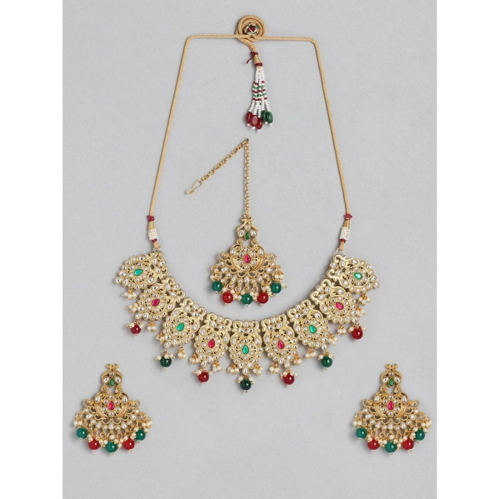 Women Rose Gold Plated Alloy Necklace &amp; Earings Set (Light Green)