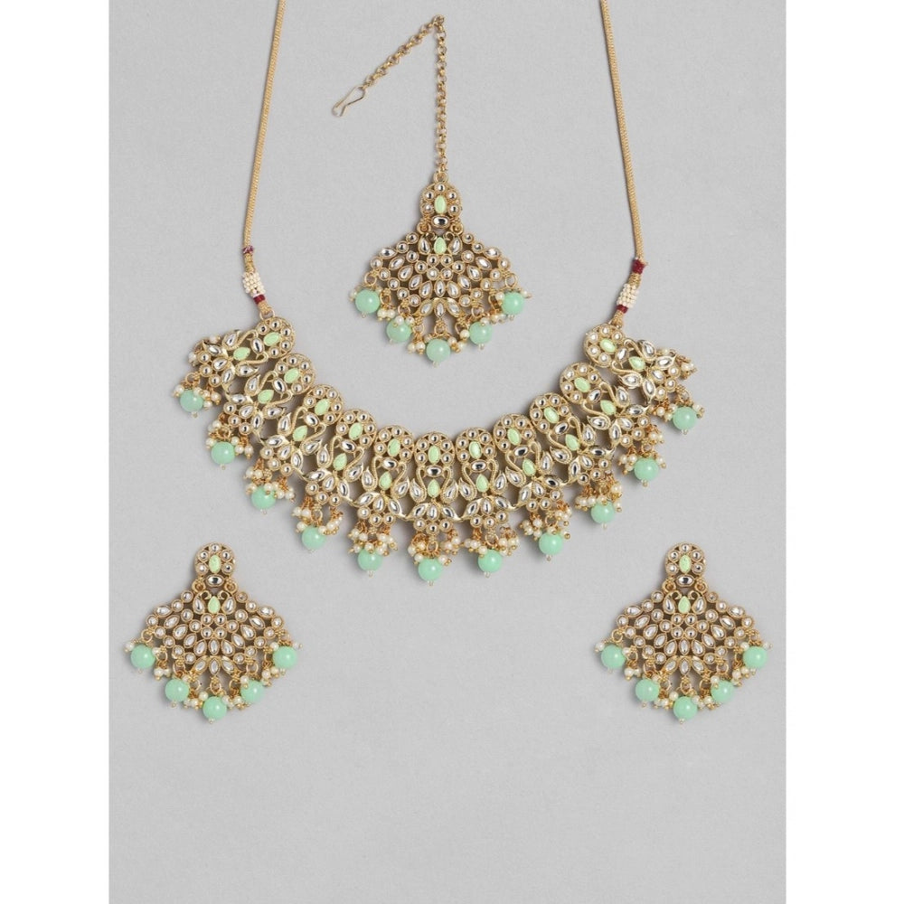 Women Rose Gold Plated Alloy Necklace &amp; Earings Set (Light Green)