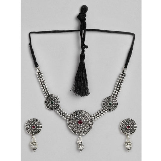 Women Rose Gold Plated Alloy Necklace &amp; Earings Set (Silver)