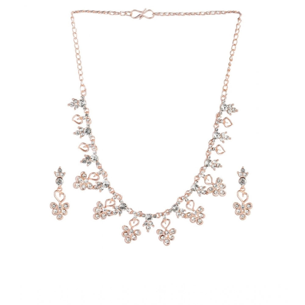 Women Rose Gold Plated Brass Necklace &amp; Earings Set (Gold)