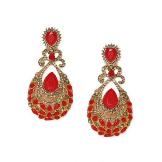 Women Rose Gold Plated Alloy Earrings (Gold &amp; Red)