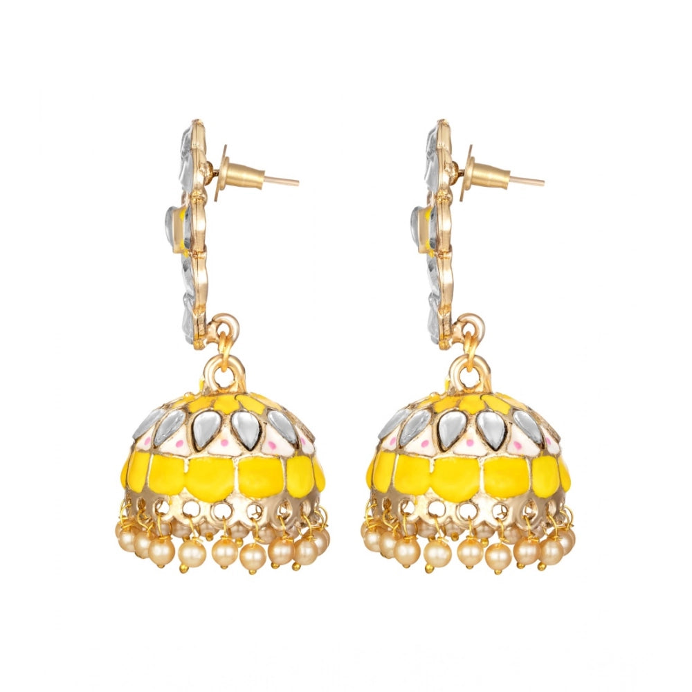 Women Rose Gold Plated Alloy Earrings (Yellow)