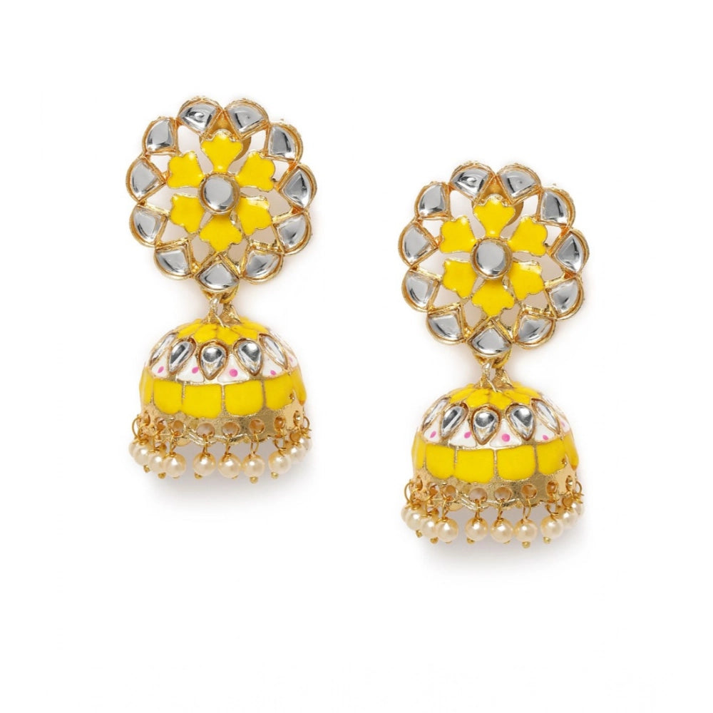 Women Rose Gold Plated Alloy Earrings (Yellow)