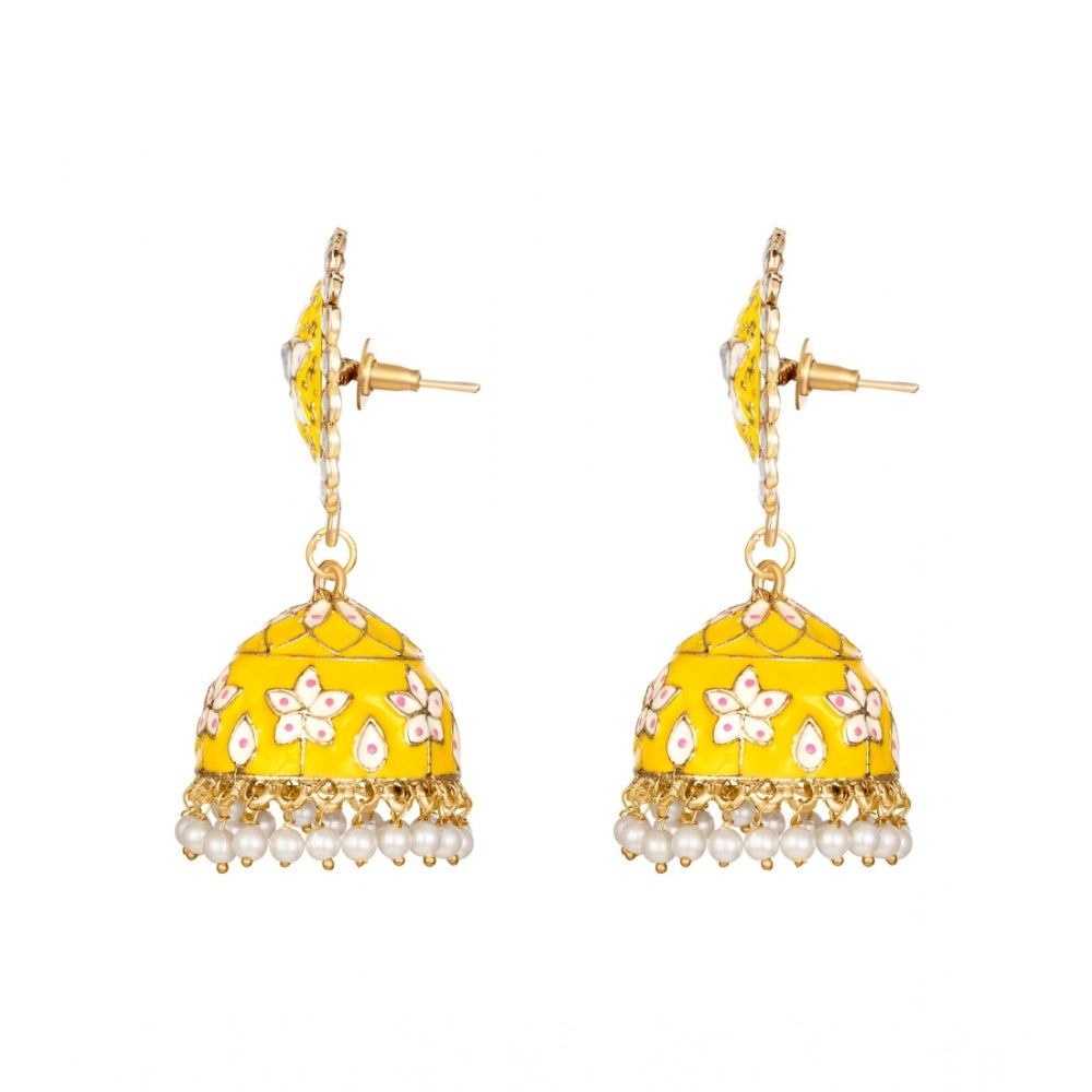 Women Rose Gold Plated Alloy Earrings (Yellow)