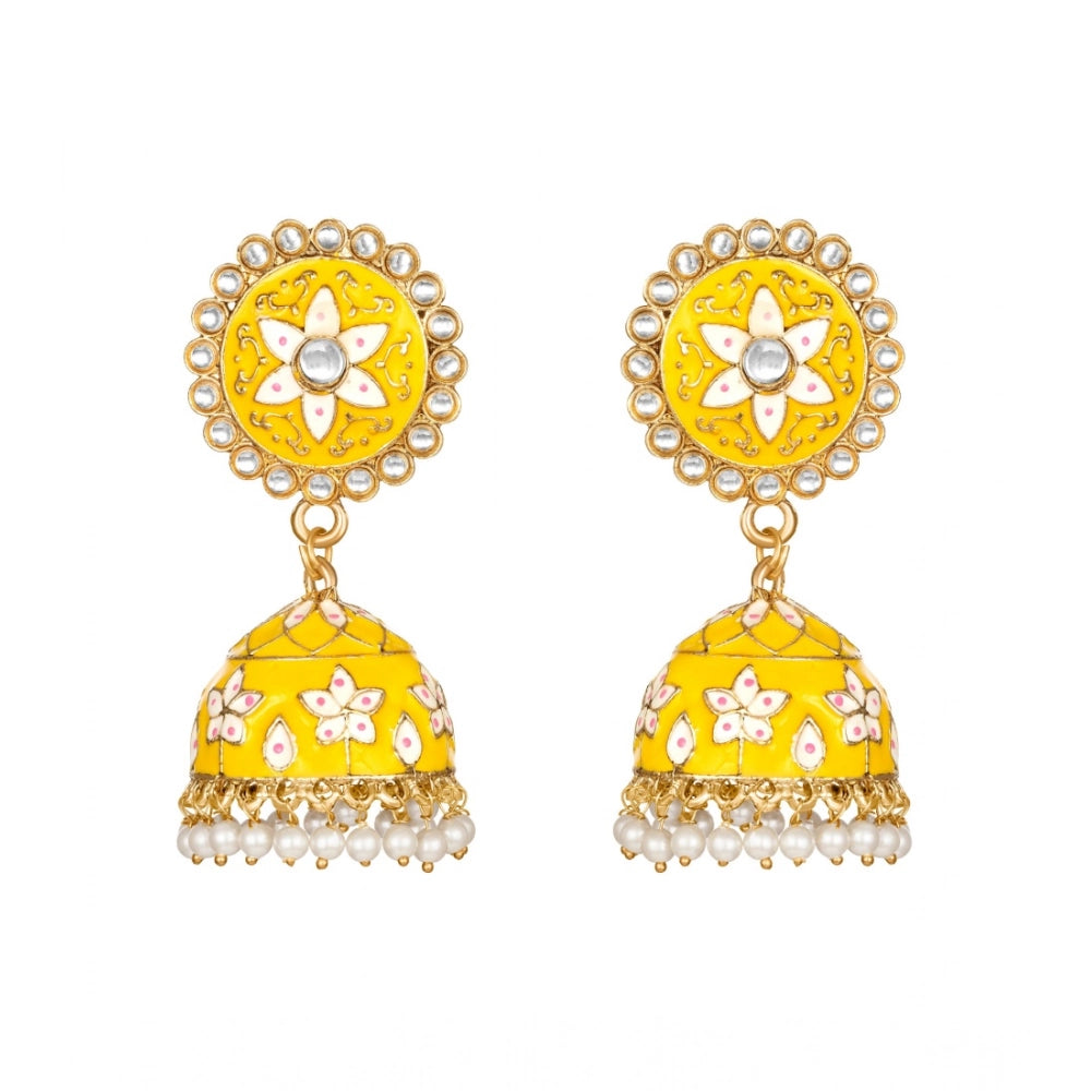 Women Rose Gold Plated Alloy Earrings (Yellow)