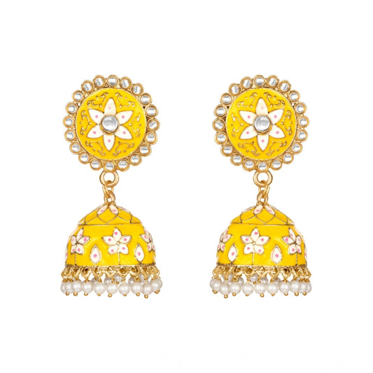 Women Rose Gold Plated Alloy Earrings (Yellow)