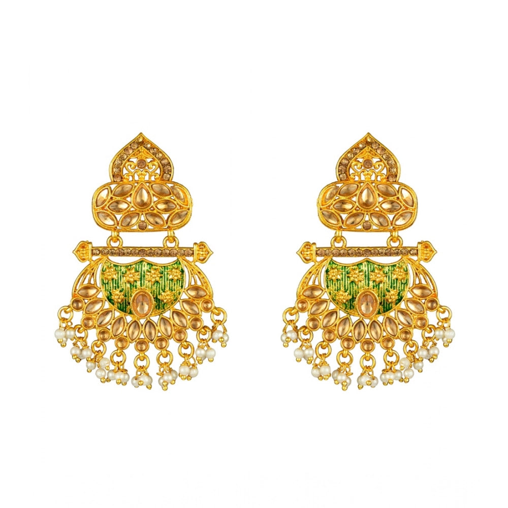 Women Rose Gold Plated Alloy Kundan Earrings &amp; Mangtikka (Green)