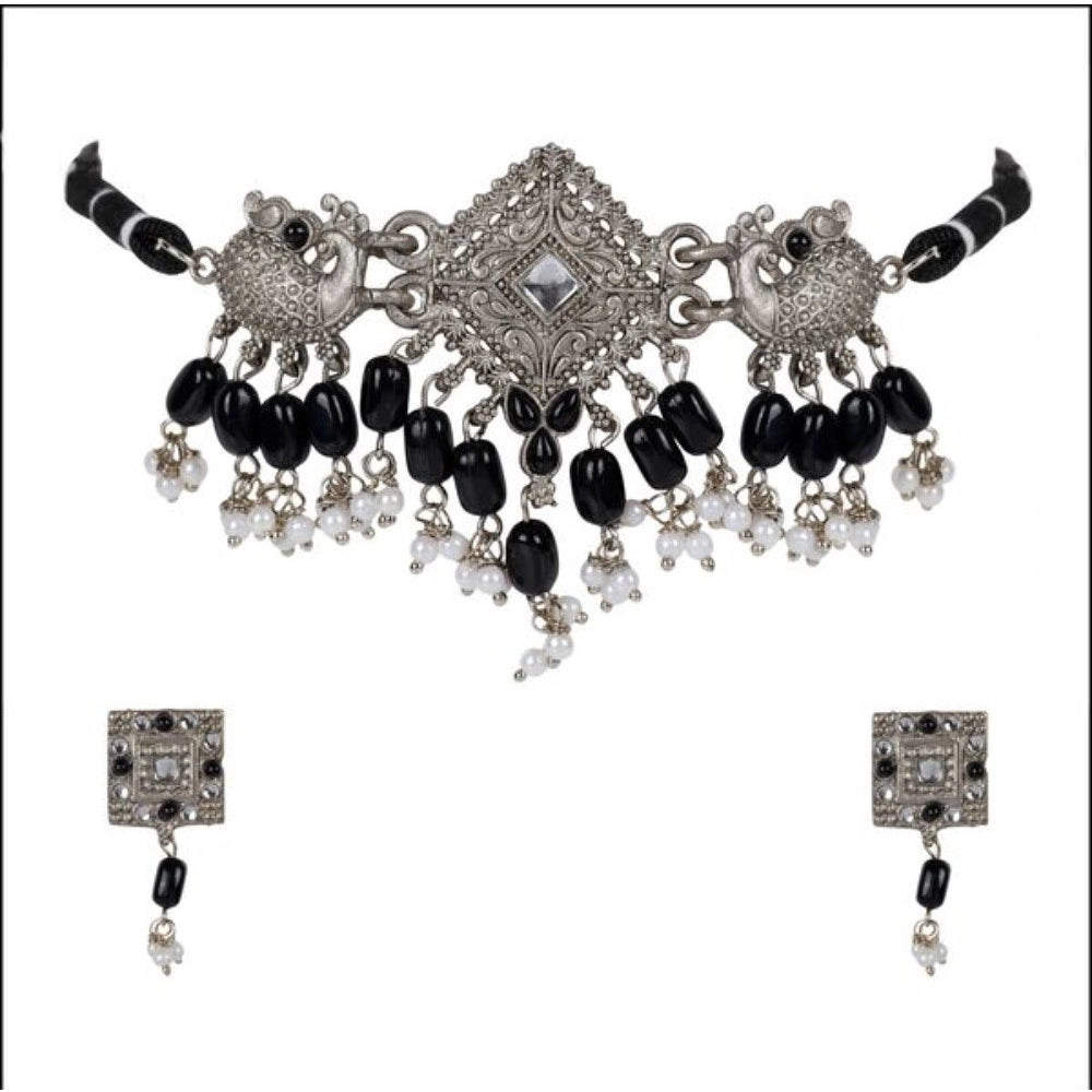 Women Rose Gold Plated Alloy Necklace &amp; Earings Set (Silver)