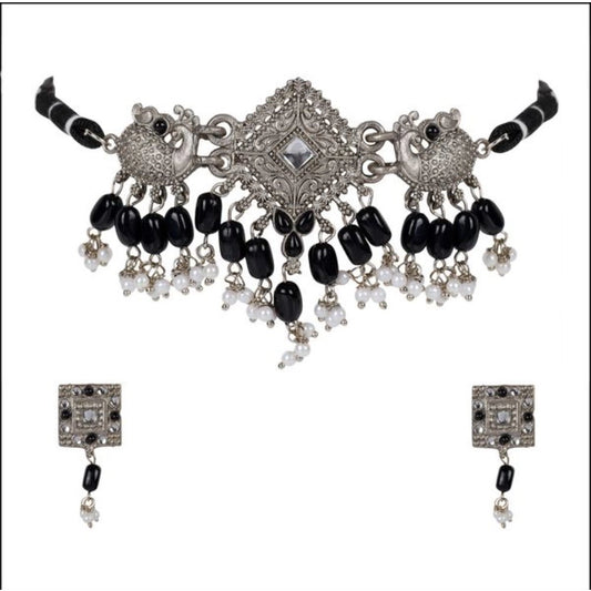 Women Rose Gold Plated Alloy Necklace &amp; Earings Set (Silver)