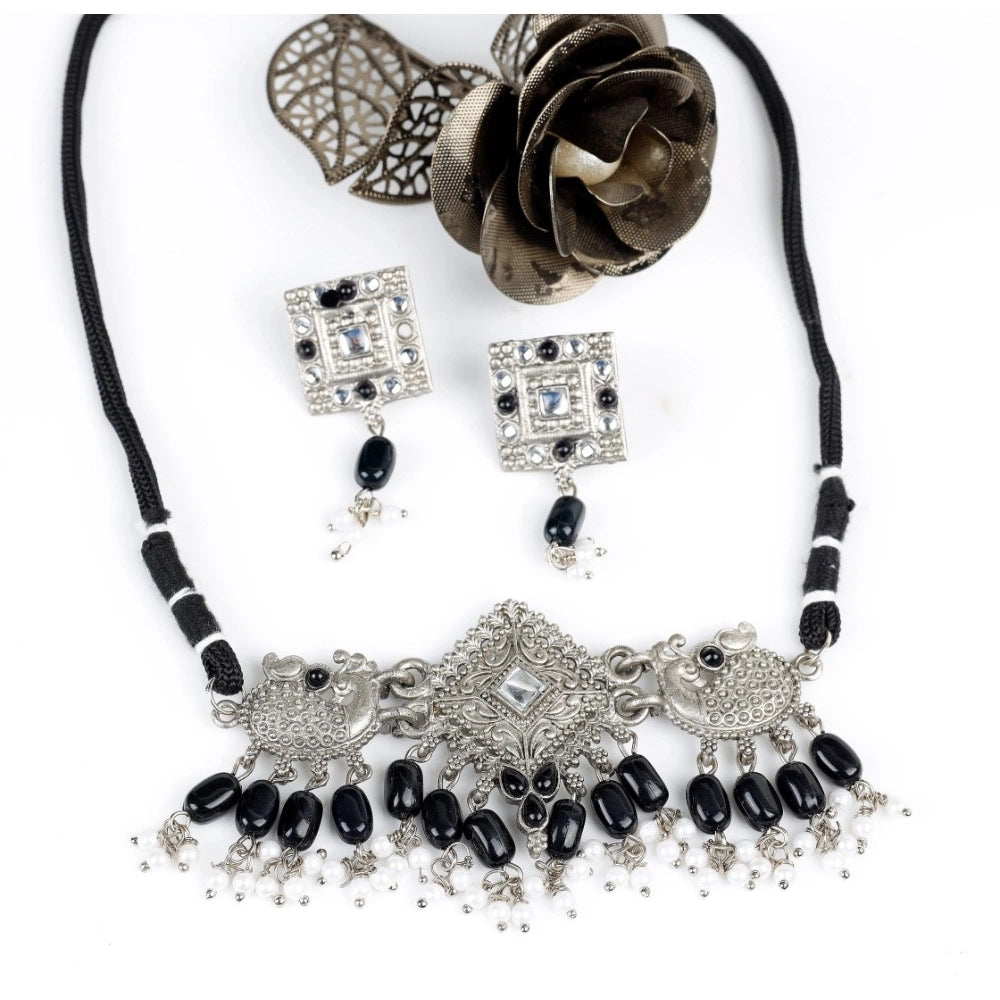 Women Rose Gold Plated Alloy Necklace &amp; Earings Set (Silver)