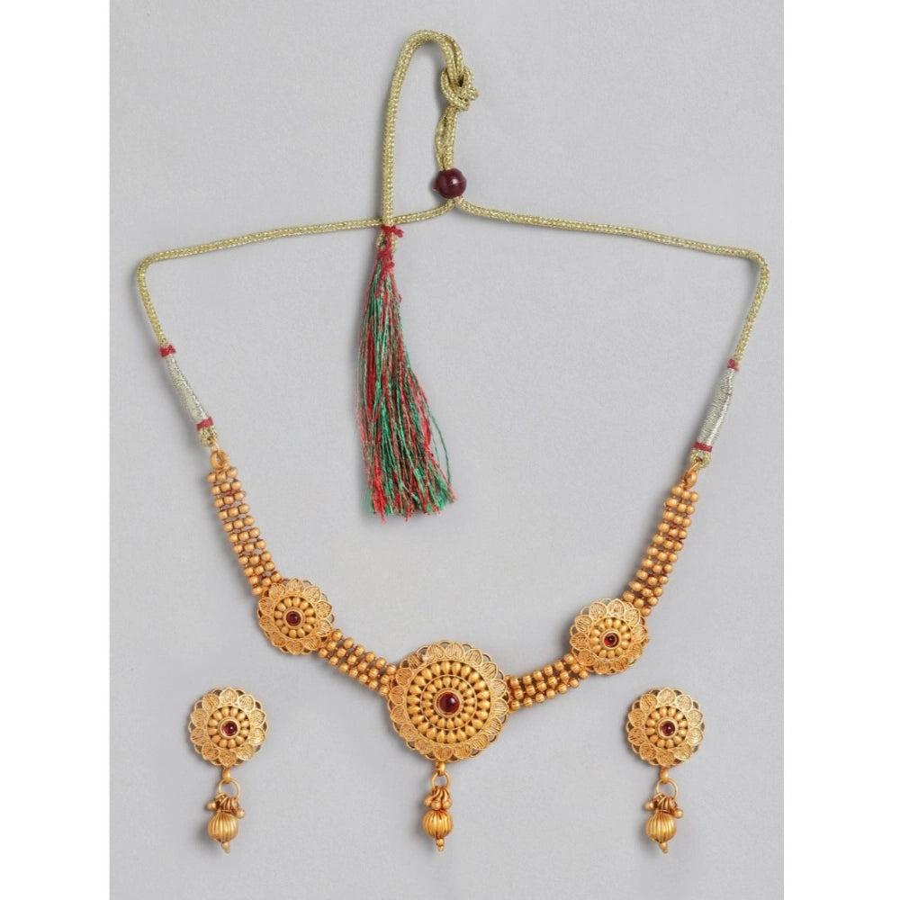 Women Rose Gold Plated Alloy Necklace &amp; Earings Set (Gold)