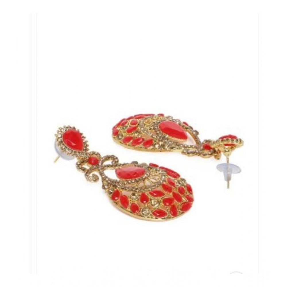 Women Rose Gold Plated Alloy Earrings (Gold &amp; Red)