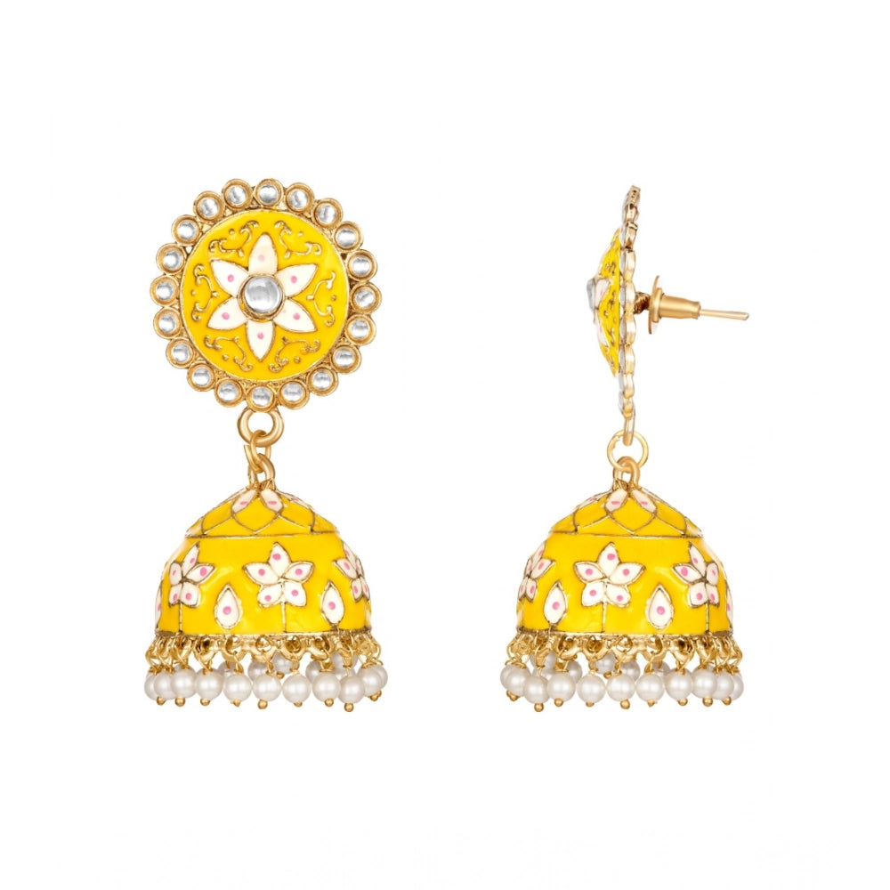 Women Rose Gold Plated Alloy Earrings (Yellow)