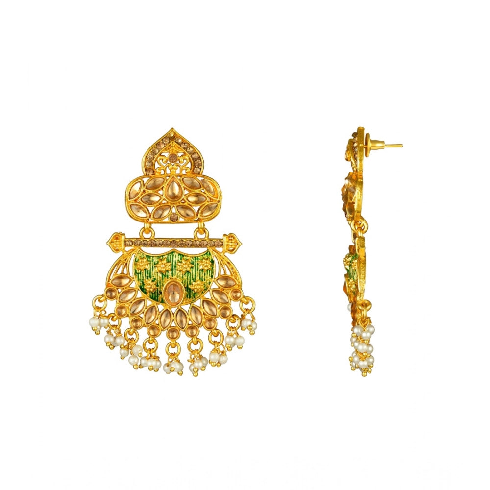 Women Rose Gold Plated Alloy Kundan Earrings &amp; Mangtikka (Green)