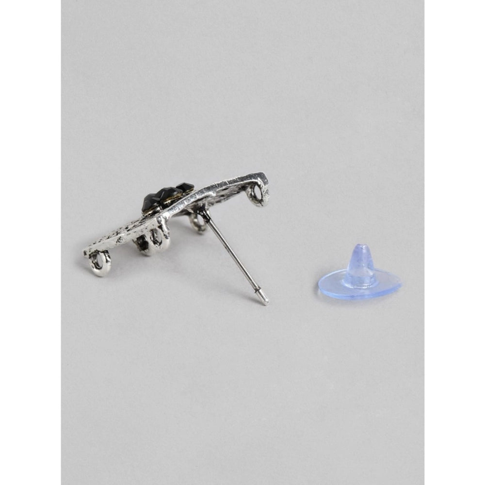 Women Rose Gold Plated Alloy Necklace &amp; Earings Set (Silver &amp; Black)