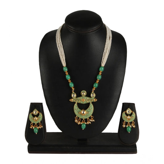 Women Rose Gold Plated Alloy Necklace &amp; Earings Set (Green)