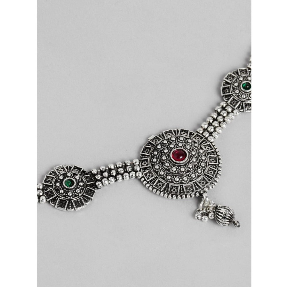 Women Rose Gold Plated Alloy Necklace &amp; Earings Set (Silver)