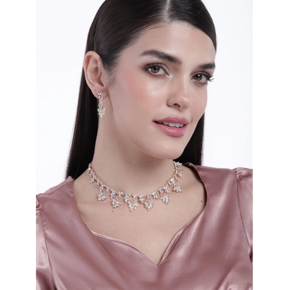 Women Rose Gold Plated Brass Necklace &amp; Earings Set (Gold)