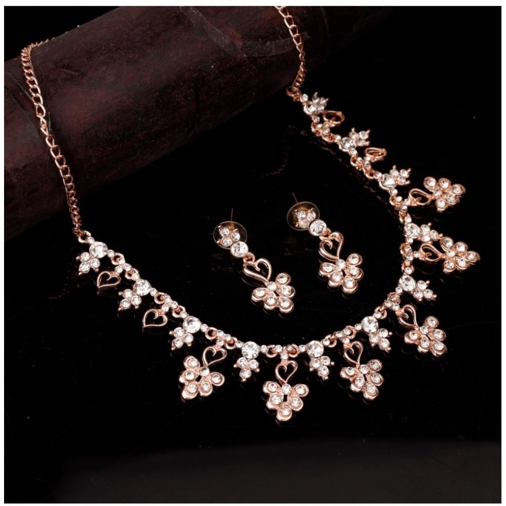 Women Rose Gold Plated Brass Necklace &amp; Earings Set (Gold)