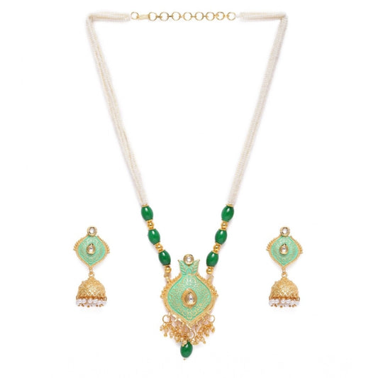 Women Rose Gold Plated Alloy Necklace &amp; Earings Set (Green)