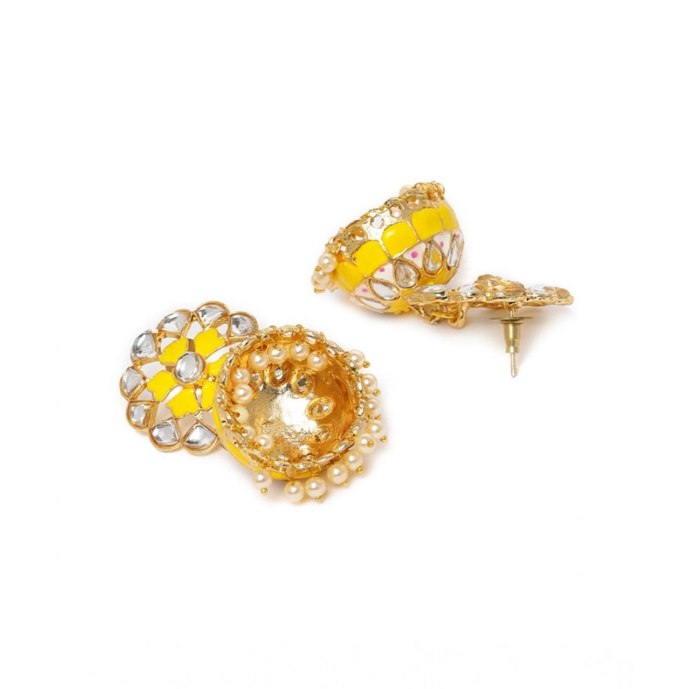 Women Rose Gold Plated Alloy Earrings (Yellow)