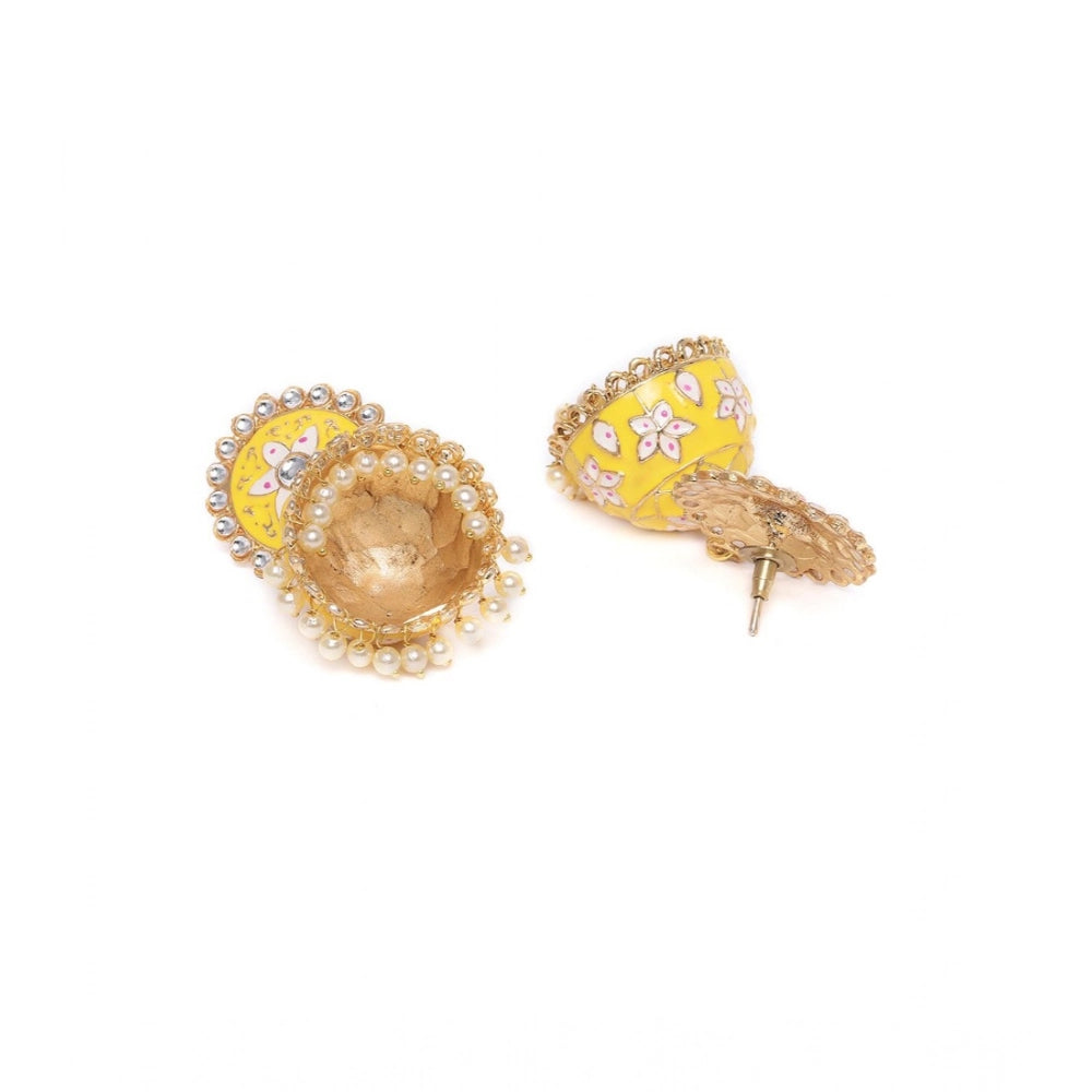 Women Rose Gold Plated Alloy Earrings (Yellow)
