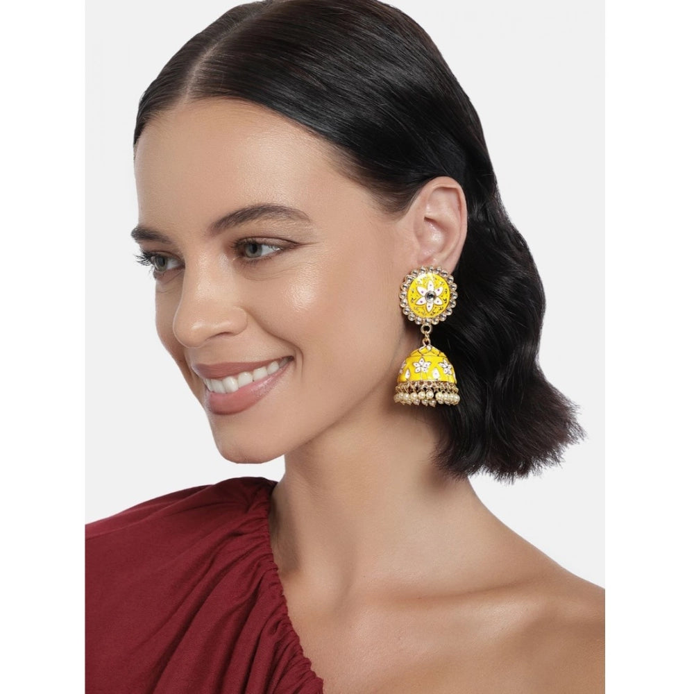 Women Rose Gold Plated Alloy Earrings (Yellow)