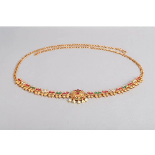 Women Rose Gold Plated Alloy Hip Belt Kamarband (Red &amp; Green)