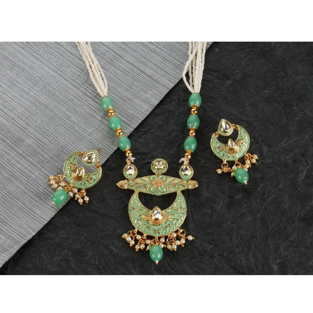 Women Rose Gold Plated Alloy Necklace &amp; Earings Set (Green)