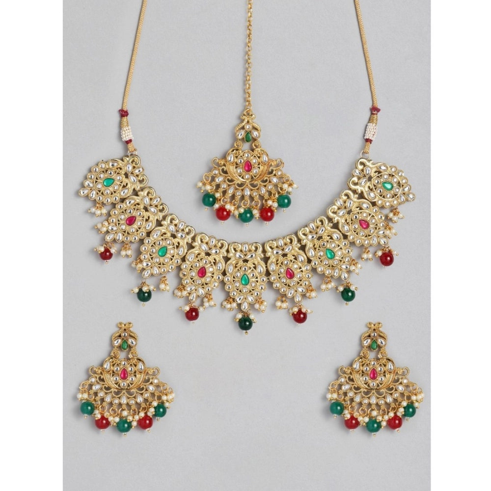 Women Rose Gold Plated Alloy Necklace &amp; Earings Set (Light Green)