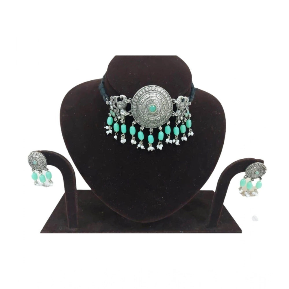 Women Rose Gold Plated Alloy Necklace &amp; Earings Set (Light Green)