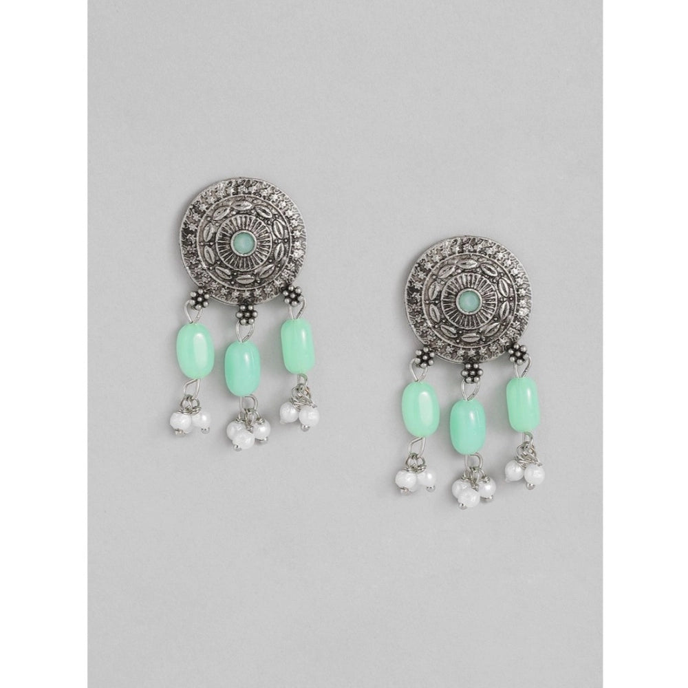 Women Rose Gold Plated Alloy Necklace &amp; Earings Set (Light Green)