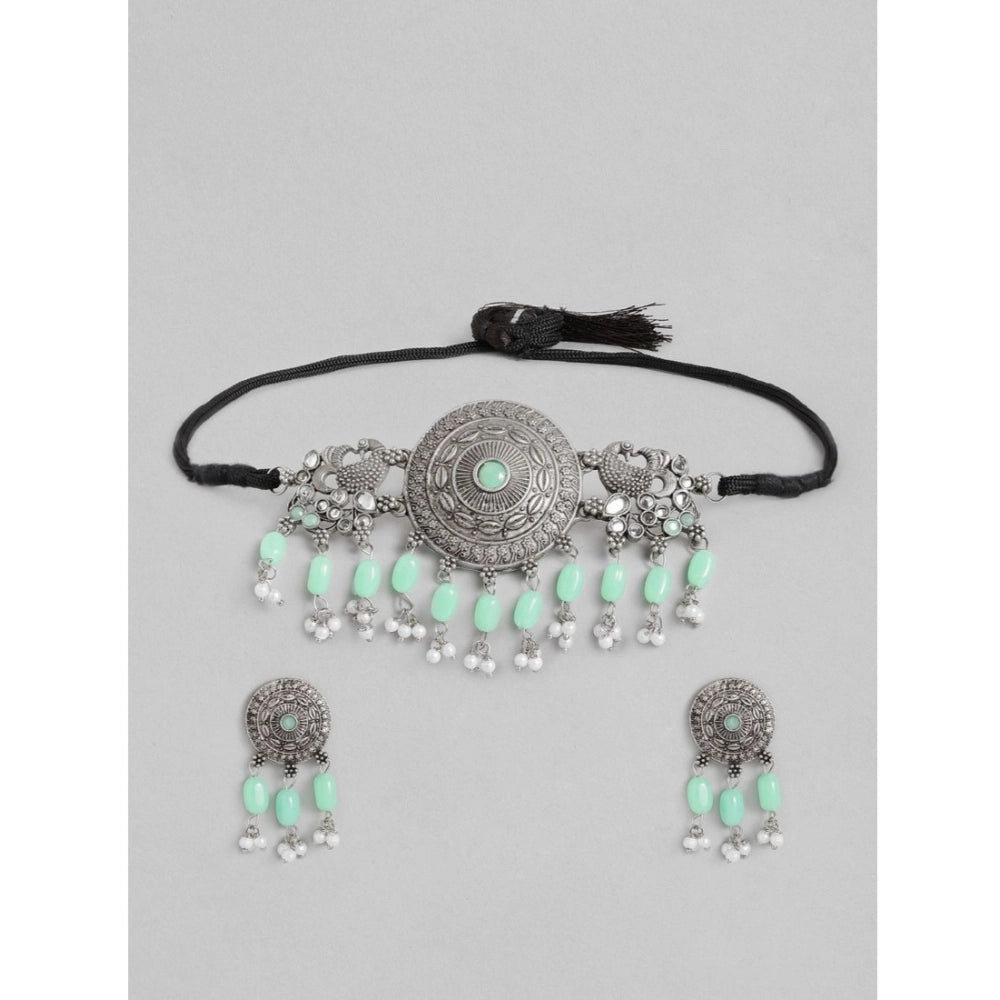 Women Rose Gold Plated Alloy Necklace &amp; Earings Set (Light Green)