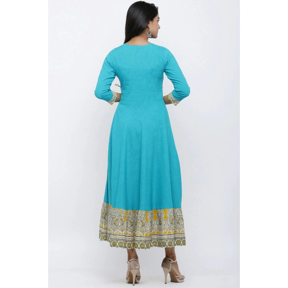 Women Casual 3/4 th Sleeve Embroidery Cotton Blend Kurti (Torque Green)