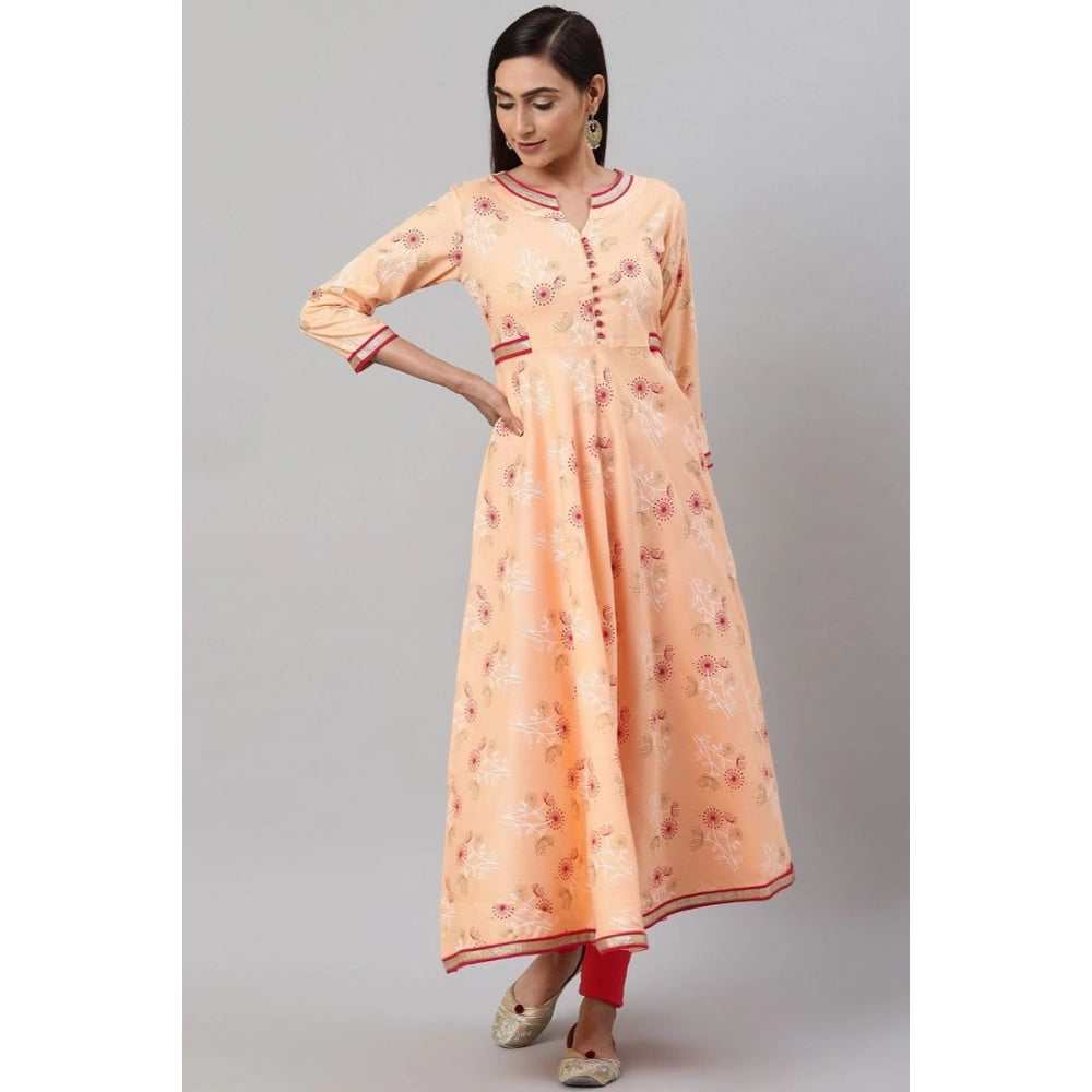 Women Casual 3/4 th Sleeve Floral Printed Rayon Kurti (Peach)