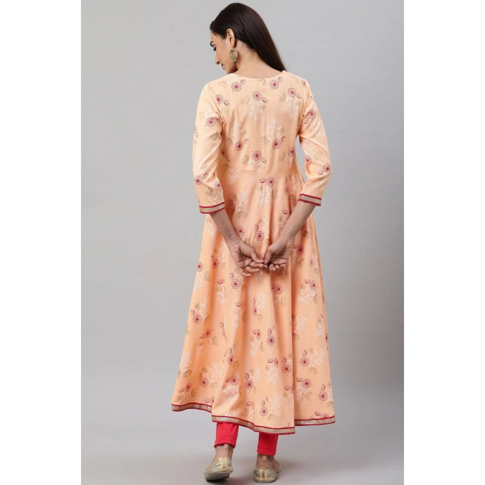 Women Casual 3/4 th Sleeve Floral Printed Rayon Kurti (Peach)