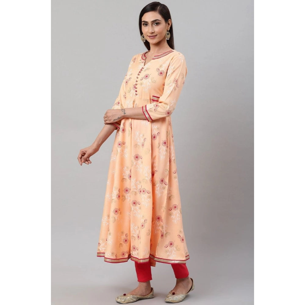 Women Casual 3/4 th Sleeve Floral Printed Rayon Kurti (Peach)
