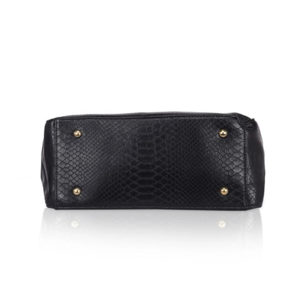 Women Faux Leather Textured Tote Bag (Black)