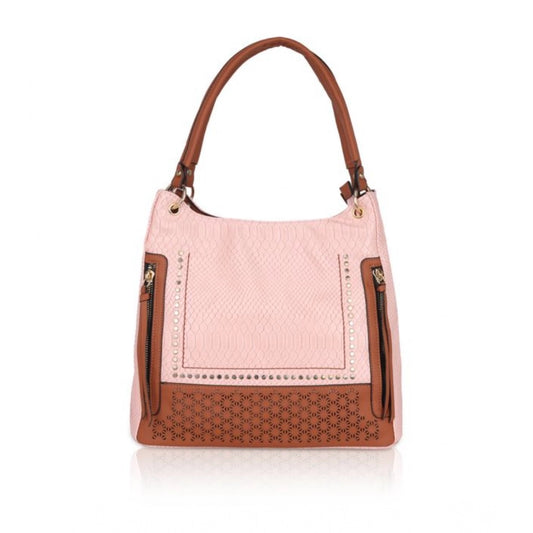Women Faux Leather Printed Tote Bag (Pink)