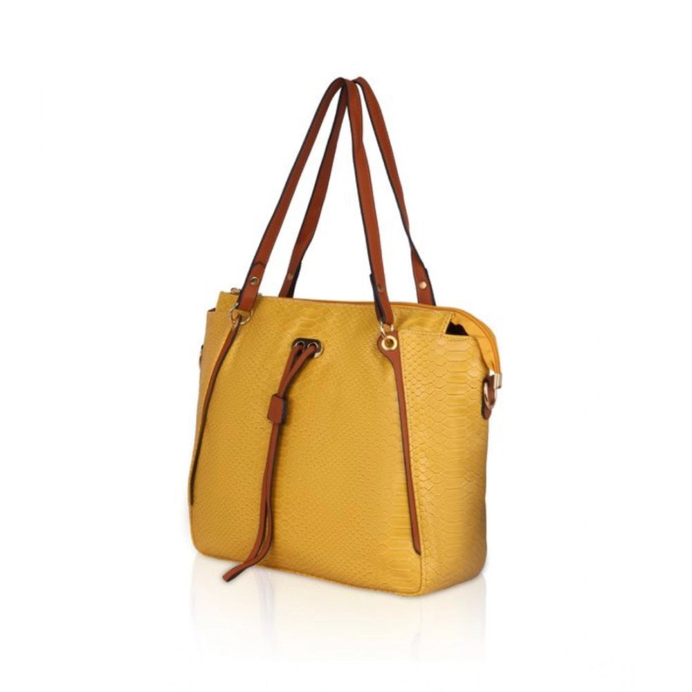 Women Faux Leather Textured Tote Bag (Yellow)