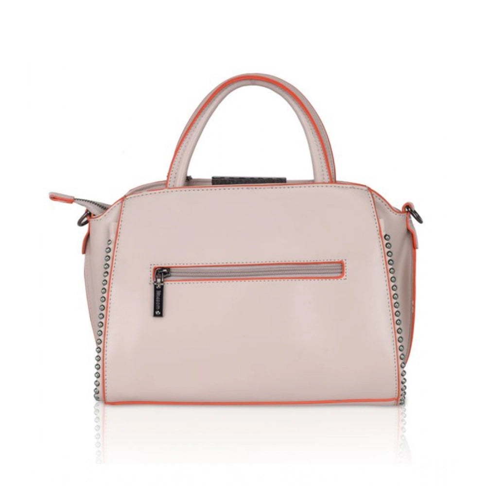 Women Faux Leather Metal Beads Handbag (Khaki)