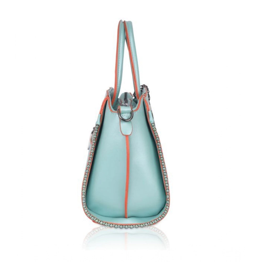 Women Faux Leather Metal Beads Handbag (Green)