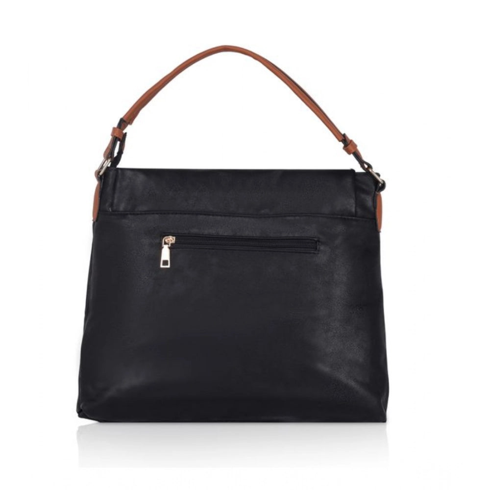 Women Faux Leather Solid Sling Bag (Black)