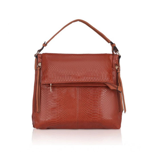 Women Faux Leather Textured Sling Bag (Brown )