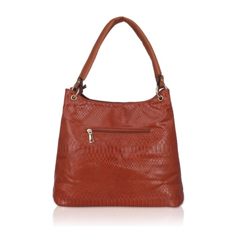 Women Faux Leather Textured Tote Bag (Brown)