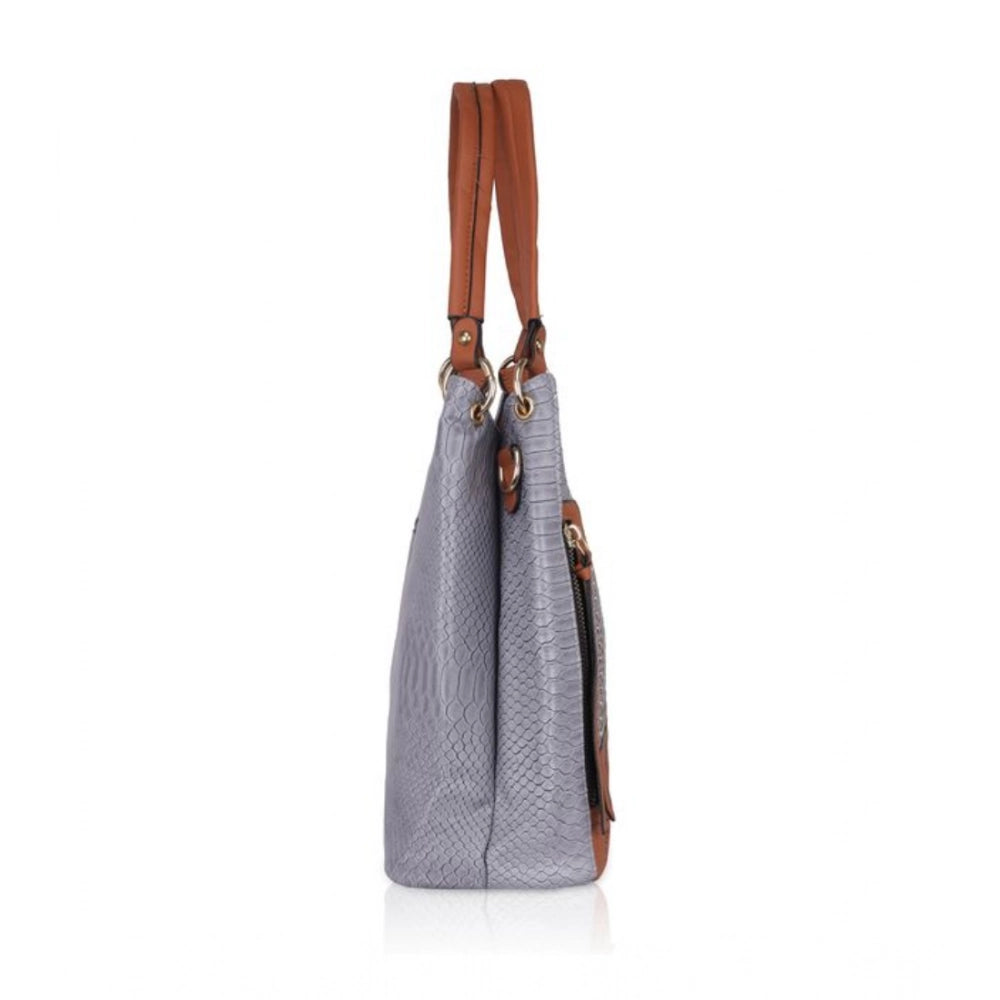 Women Faux Leather Textured Tote Bag (Blue)