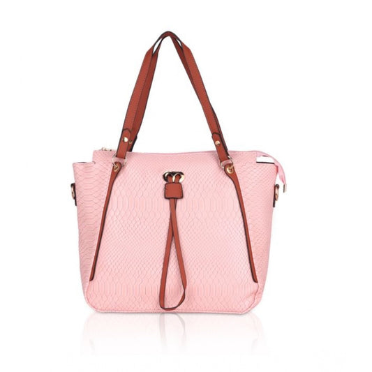 Women Faux Leather Textured Tote Bag (Pink)