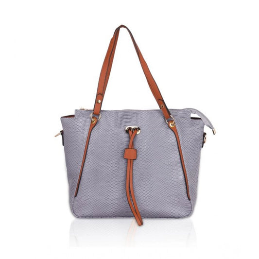 Women Faux Leather Textured Tote Bag (Grey)