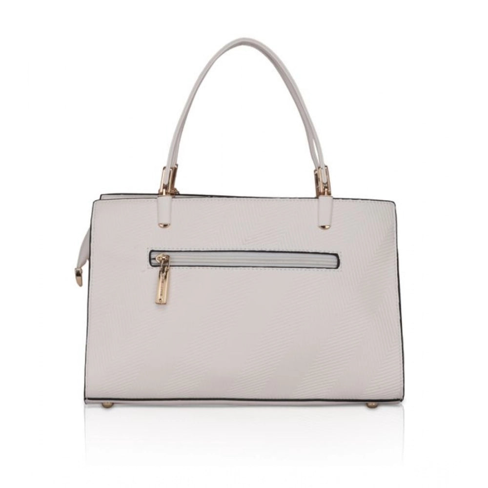 Women Faux Leather Textured Adjustable Long Belt Handbag (White)